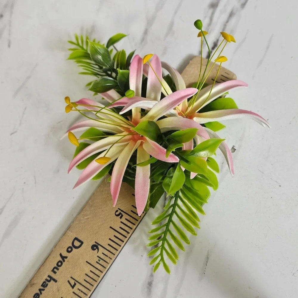 Handmade‎ Pink White Lily Hair Flower Clip Tiki Rockabilly Pinup Hawaiian